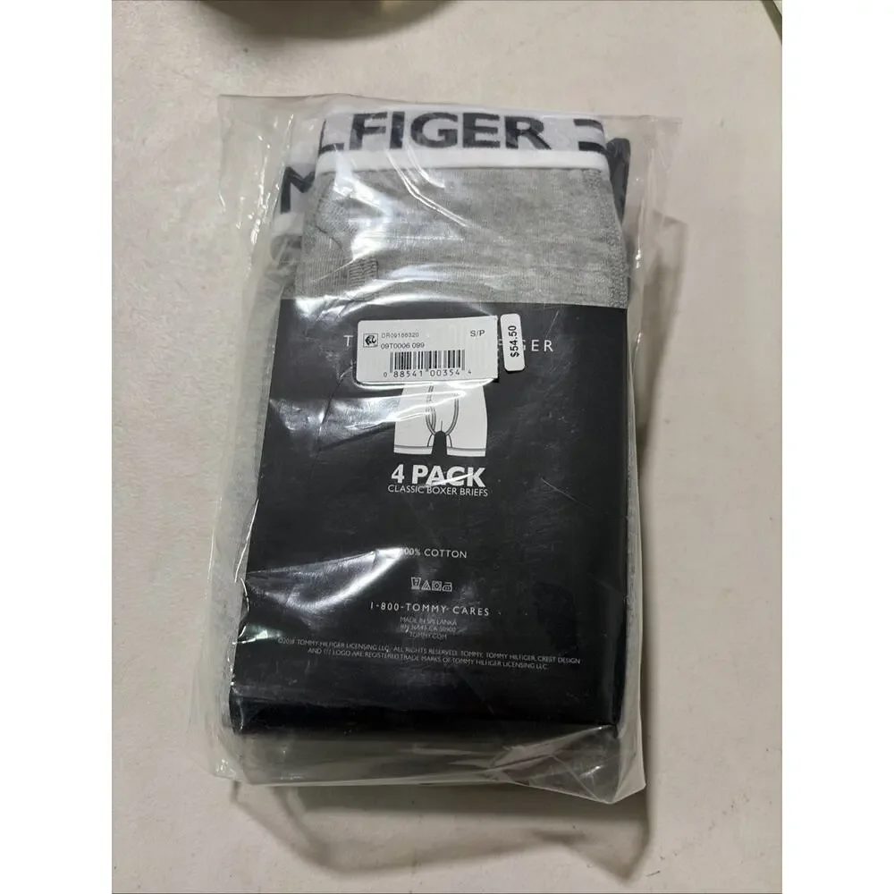 SMALL Tommy Hilfiger Men's 4 Pack 100% Cotton Boxer Briefs Black Gray New